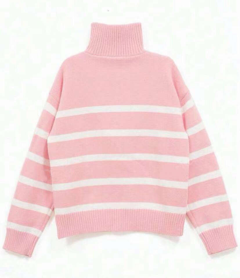 Color Block Striped Sweater Spring Autumn Top 2025 New Loose Lazy Korean Style Pullover Urban Half-Zip Knitwear