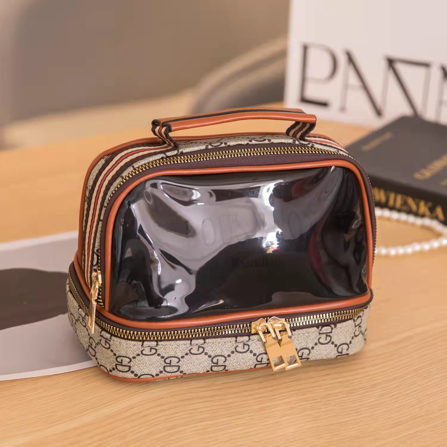 Retro cosmetic bag wet and dry separation waterproof large capacity portable out-and-out toiletry bag cosmetics storage bag for Women