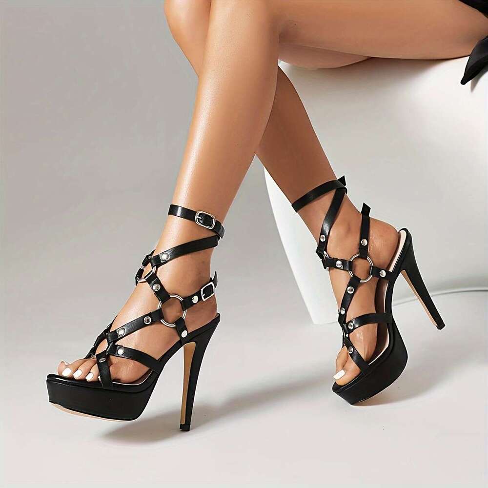 Stylish Women's Platform High With Cross Strap Slingback Stiletto Heels For Parties And Clubs