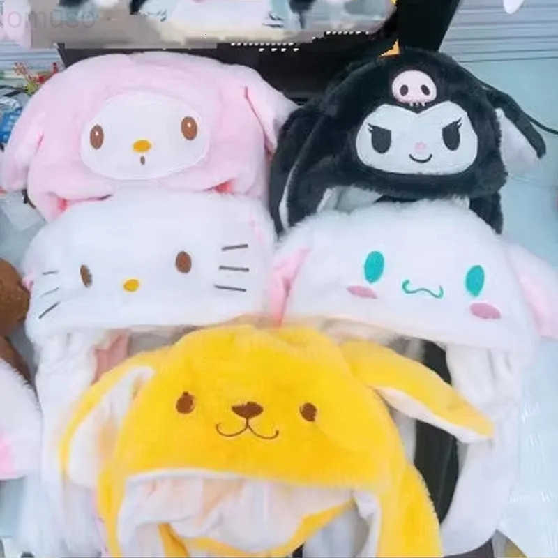 Sanrio Cute Winter Warm Soft Plush Hat Anime Hello Kitty Melody Cinnamoroll Kuromi Kawaii Ear Moving Hat Winter Trendy Toys Girl Gifts H251110