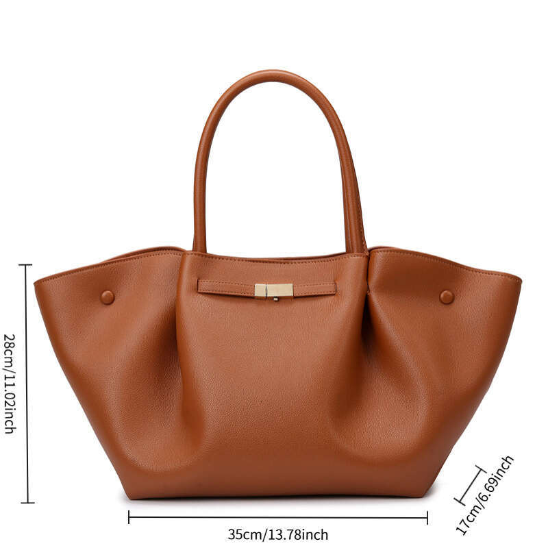 Women's Large Capacity Handbag Convertible Shoulder Handheld Tote With Golden-Tone Hardware, Minimalist Black/Brown Or Beige Elegant, Travel, Eve