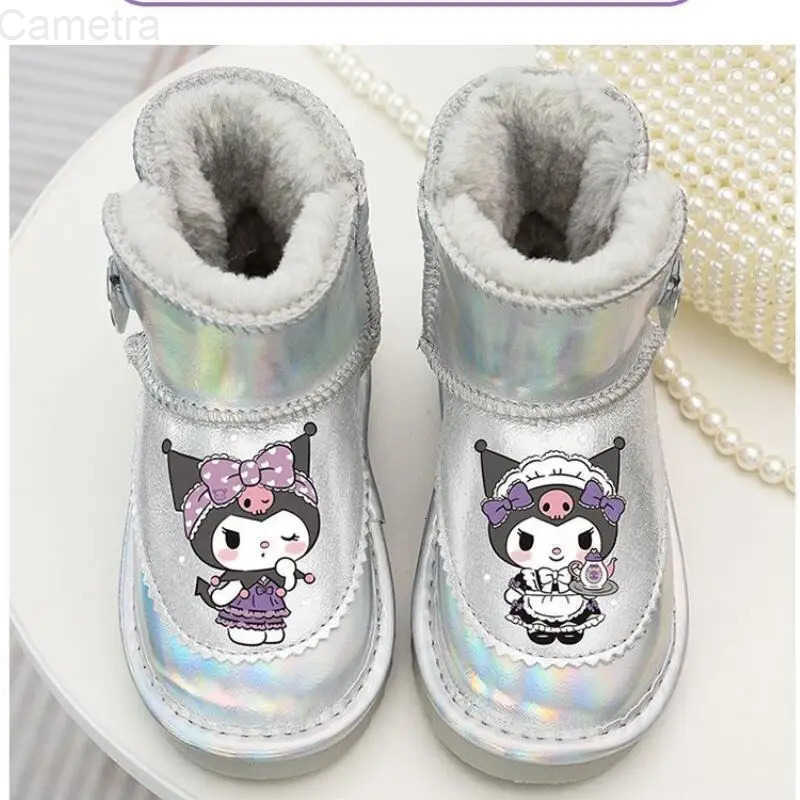 Sanrio Girl Kuromi Kawaii Leather Boots Thickening Cartoon Student Winter Soft and Warm Child Waterproof Snow Boots New Style H251110
