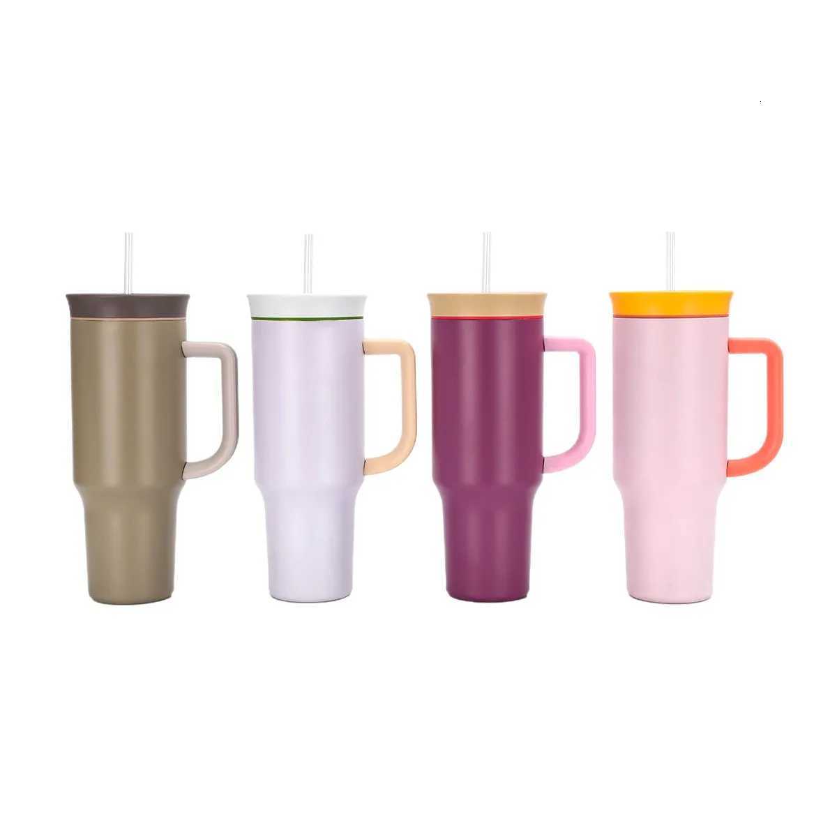 Fashionable cup New 304 Stainless Steel Double-Layer Insated Cup with Handle Straw Car Cup 40OZ Large Capacity King Cup Y251110