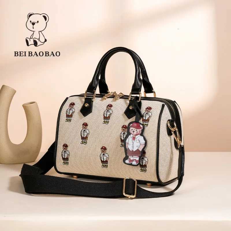 Canvas Handbag Jacquard Embroidery Cartoon Bear Boston Ladies Pillow Bag Practical Large Capacity Shoulder Bag Crossbody Bag K251110