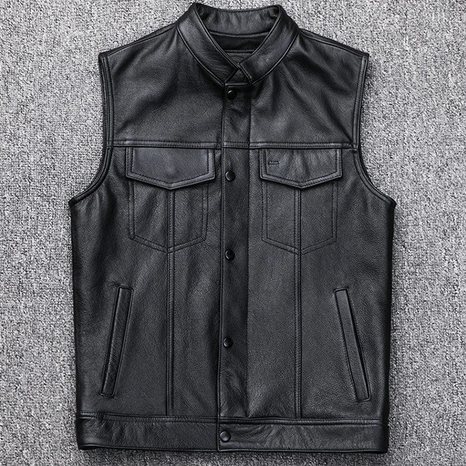Autumn Winter Man Cargo Vest Round Neck Motorcycle Biker Men Leather Waistcoat Loose Zipper Button Sleevelees Male Jacket 251105