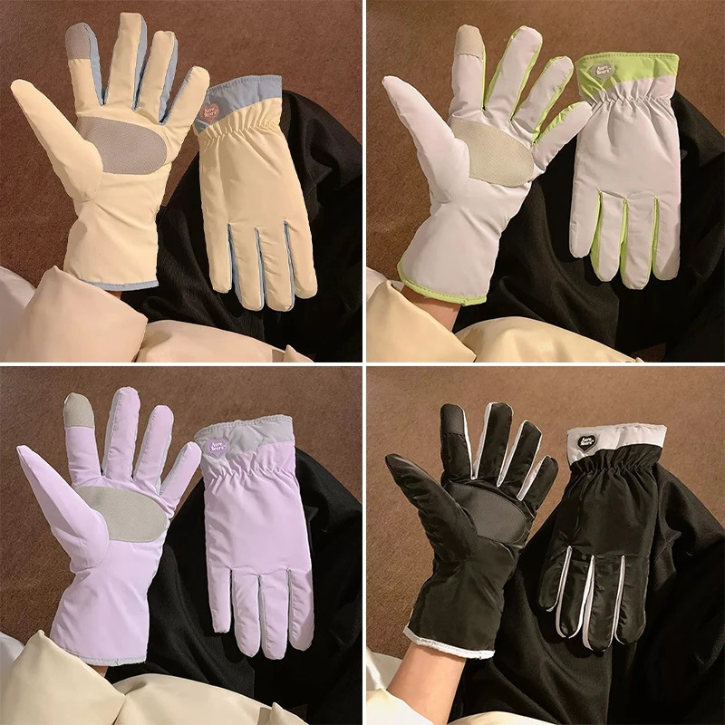 Winter Outdoor Sports Skiing Cycling Gloves Thickened Windproof Warm Gloves Students Girls Five-fingered Gloves Can Touch Screen 251106