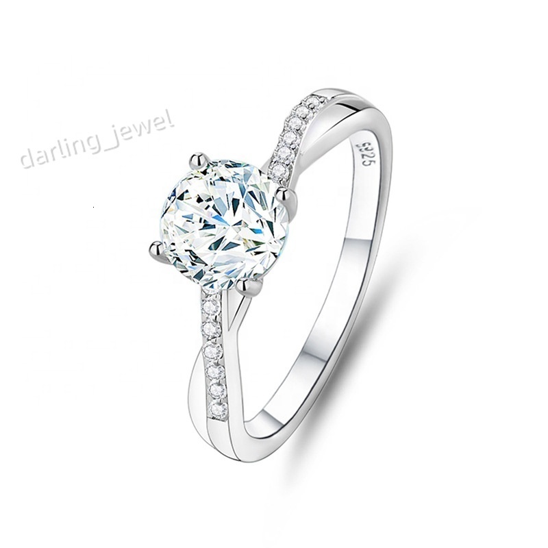 Mosang Stone Ring Womens S925 Sterling Silver Simulated Diamond Wedding Ring Classic Six Claw Closed Ring