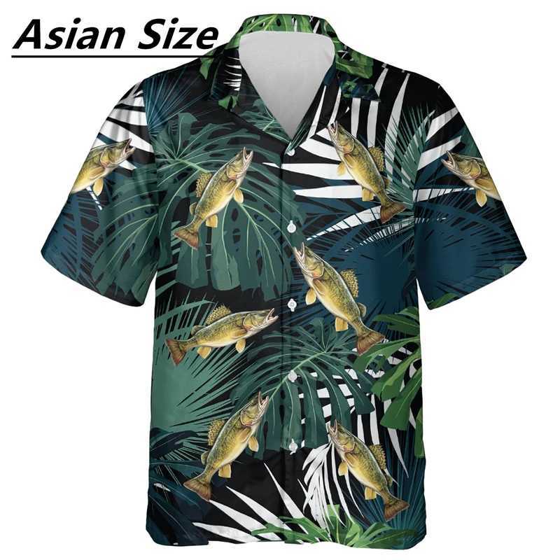 Summer Fish Shape Hawaiian Shirt Fashion Leisure Beach Vacation 3D Printed Collar Shirt Oversized Harajuku Top Mens Wear X250410