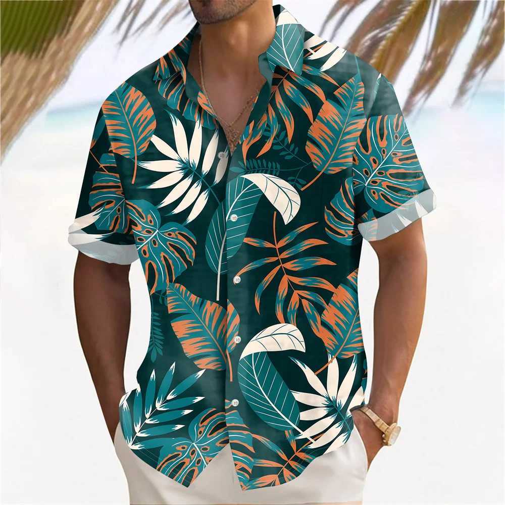 Factory printed mens Hawaiian beach shirt summer casual short sleeved lapel shirt holiday mens plus size mens clothing X2504101