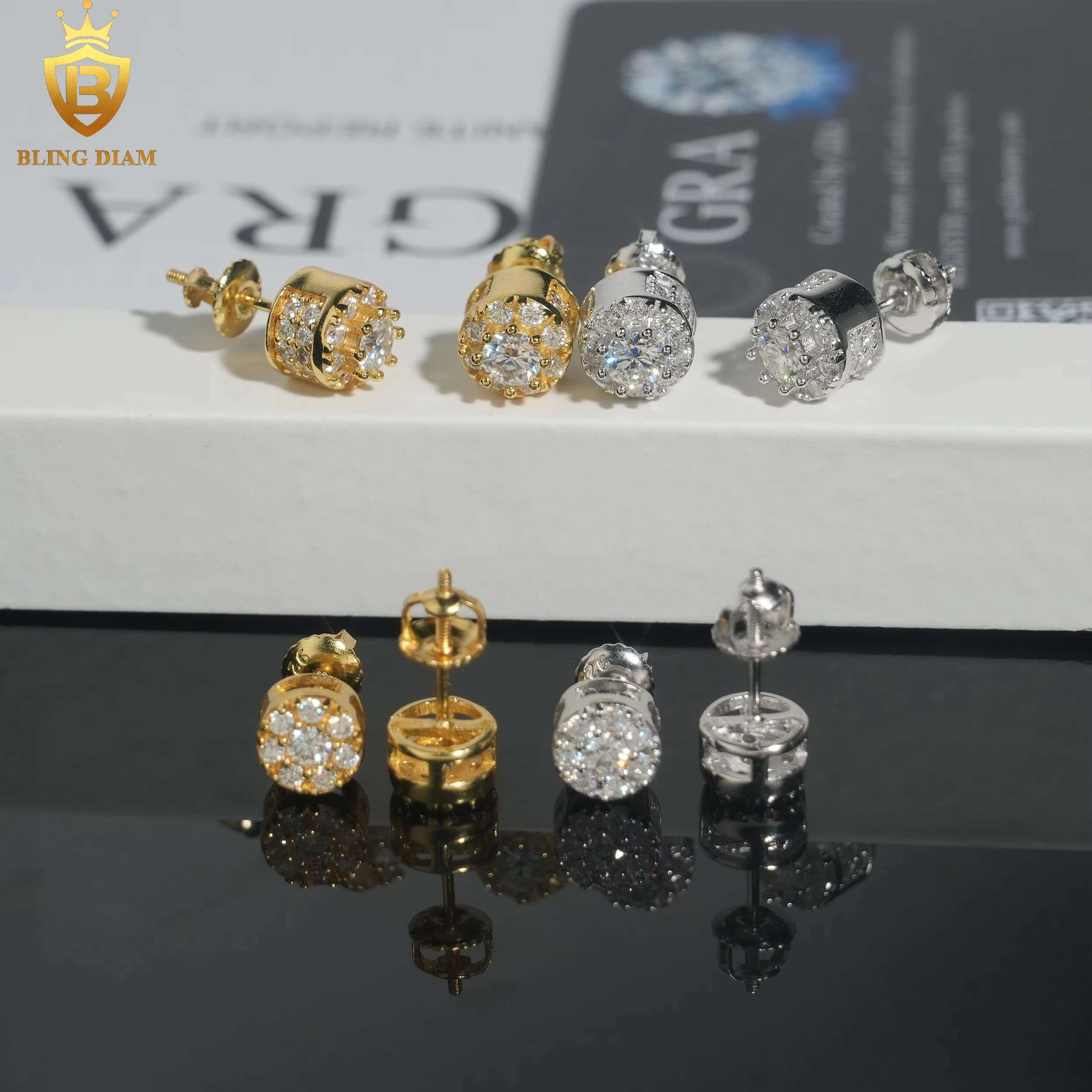 Fine Jewelry Wholesale Gold Plated 925 Sterling Silver Vvs1 Moissanite Diamond High Quality Luxury Earrings