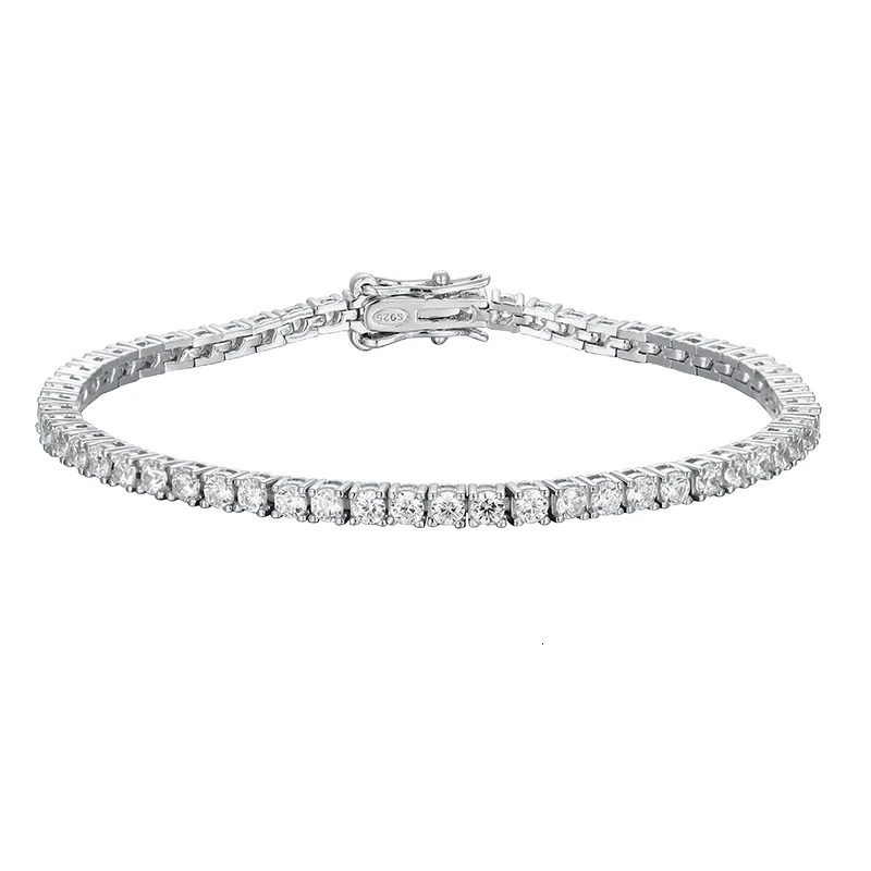 KNOBSPIN 2mm Tennis Bracelet 925 Sterling Silver Plated White Gold Bracelet for Women Man Sparkling Party Jewelry 250408