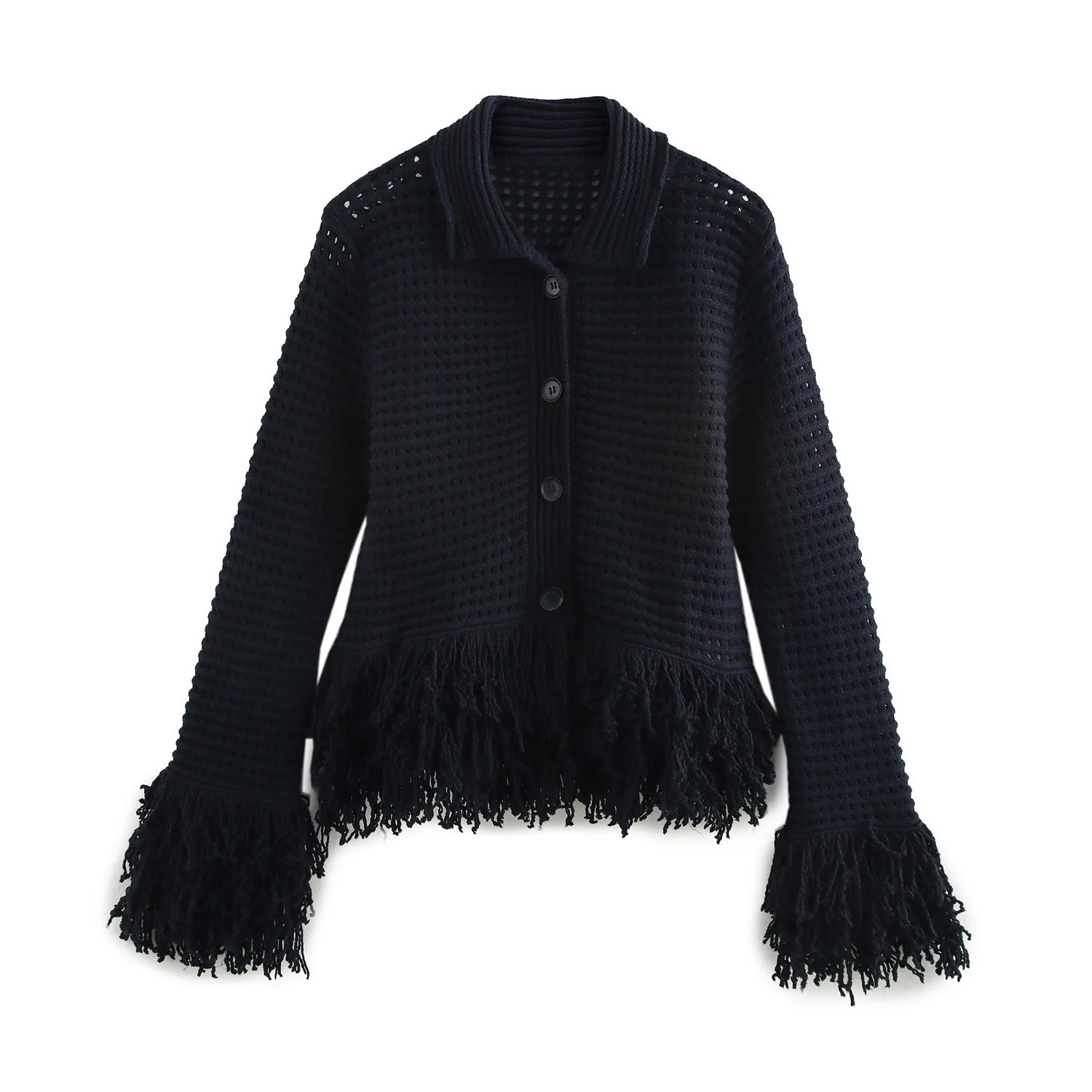 Spring Womens Clothing Tassel Decoration Temperament Plaid Lapel Long Sleeved Knitted Jacket High Waisted Skirt 251110