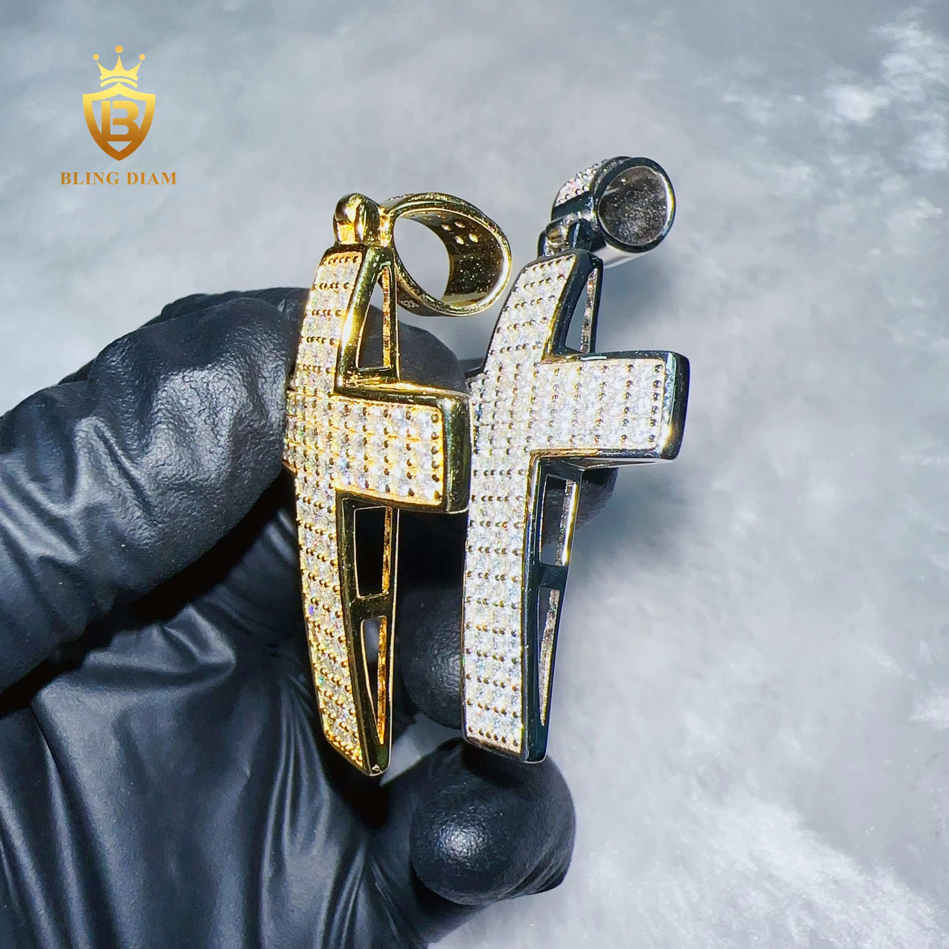 Blingdiam Custom Hip Hop Jewelry VVS Moissanite Cross Pendant 925 Sterling Silver Charm Necklace for Women Men