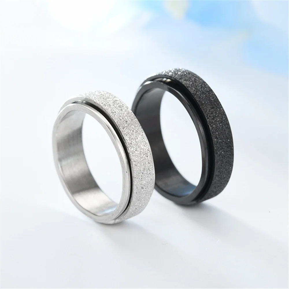 Anxiety Fidget Spinner Rings for Men 6mm Sandblast Stainless Steel Spinning Rotatable Ring for Women Anti Stress Jewelry 251110