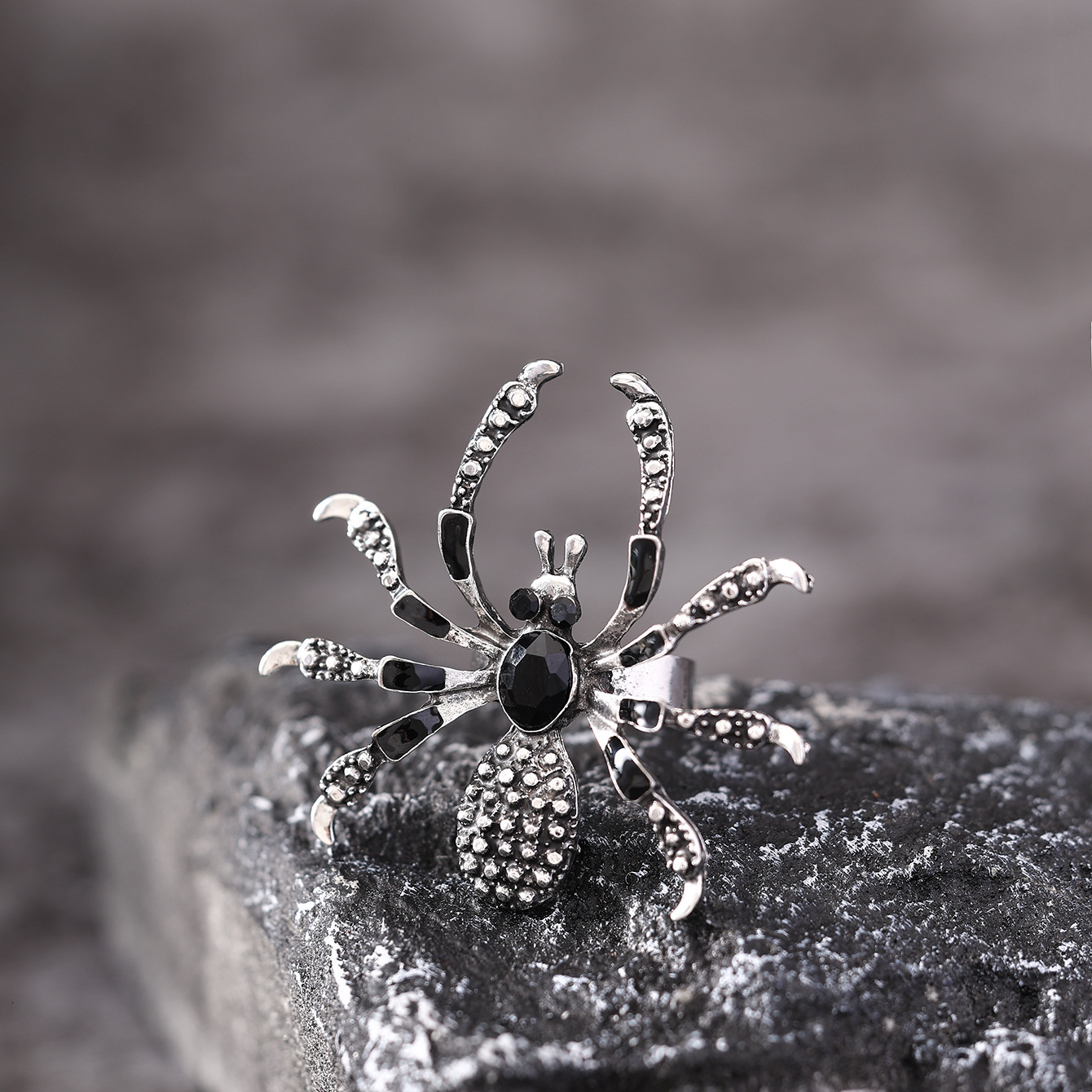 Cross Border Fashion Ring Designer Ring European And American Black Style Halloween Personalized Spider Ring Women's Fashion Open Index Finger Ri