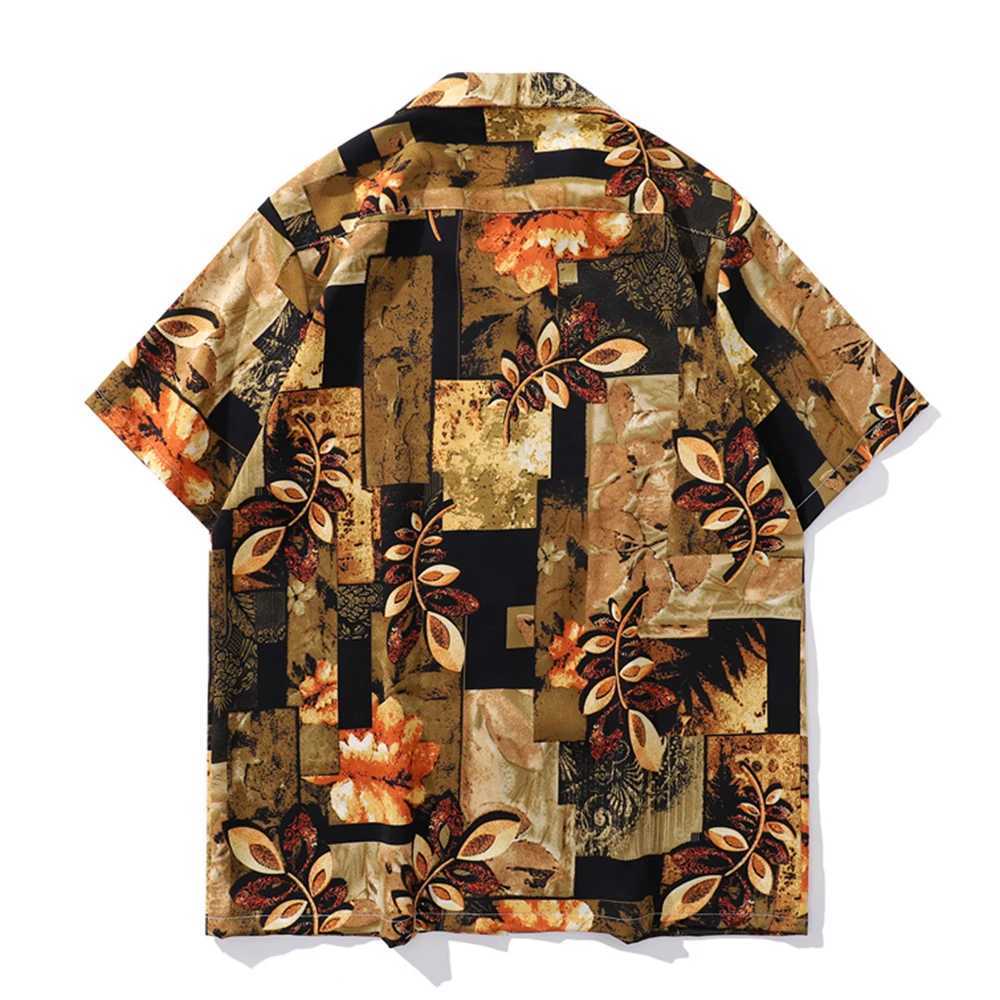 Black yellow leaf Hawaiian shirt mens summer street retro shirt short sleeved unisex clothing X250410