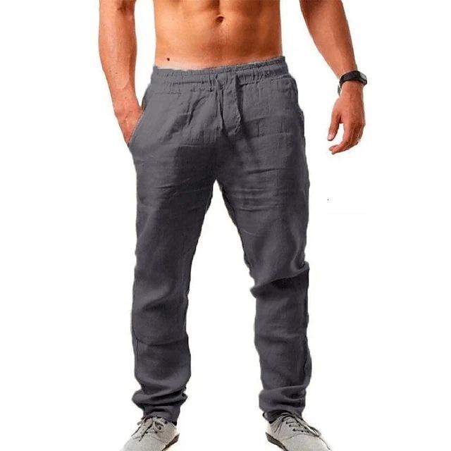 2025 Summer Mens Hip Hop Breathable Cotton Linen Loose Casual Sports Pants