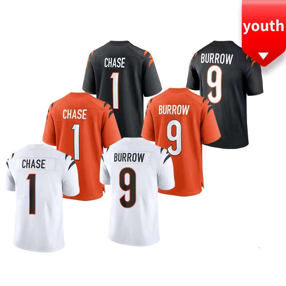Wholesale American Youth Football Jerseys High Quality Stitched 9 Joe Burrow 1Ja'Marr Chase Shorts Black-White-Orange Breathable