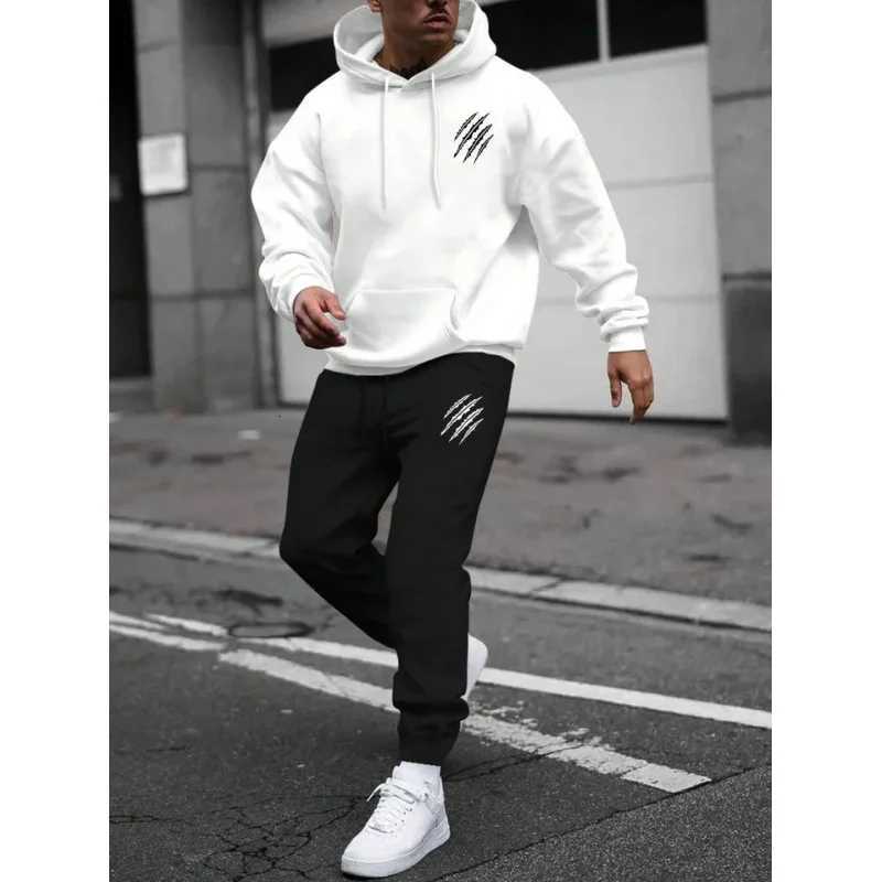 Mens sports suit sports fashion print set mens hoodie womens suit plush hoodie solid color hoodie casual wear W251110