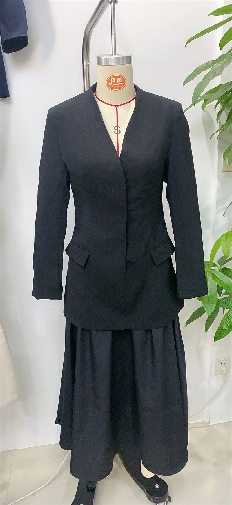 Womens Dress Autumn Style Black LongSleeve Patchwork Blazer Long Elegant Socialite 251110