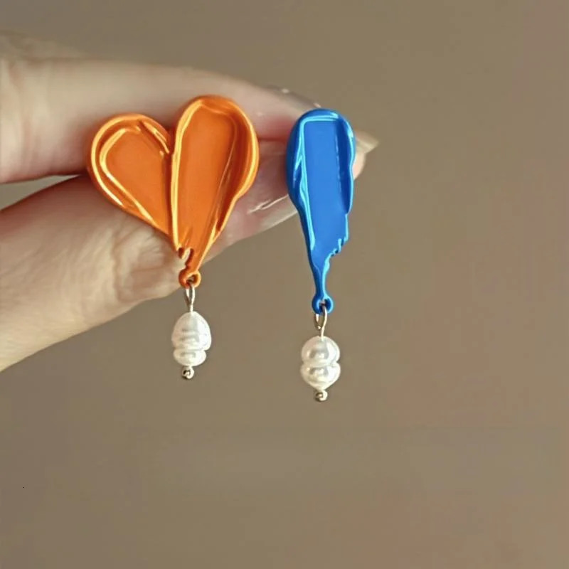 XIALUOKE Colorful Enamel Asymmetrical Metal Pearl Drop Earrings For Women Girls Fashion Romantic Jewelry Holiday Jewelry 250409