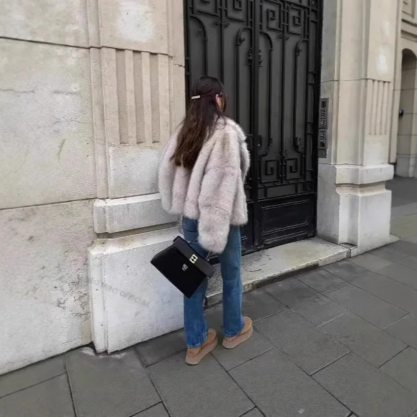 Gradient Winter Women Faux Fur Coat Suit Collar Thickened Artificial Jacket For Female High Street Lady Integrated 251110