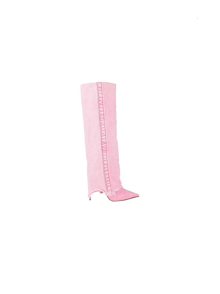 2025 High Boot Knee Pointer Toe Heels Shoes Woman Jeans Pants Boots Pumps Mujer Gladiator Botas 44 251106