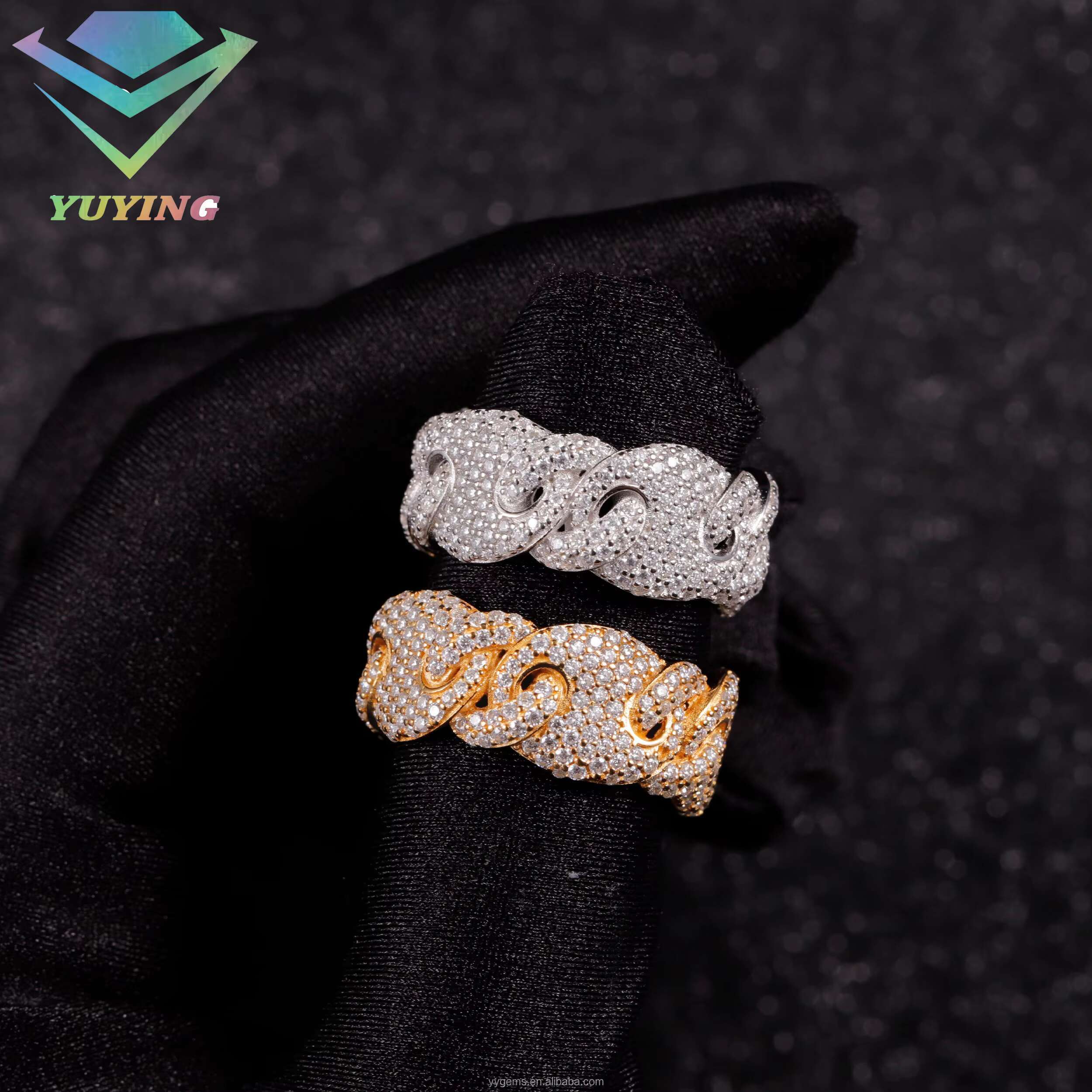 Ready to Ship 925 Sterling Silver Cuban Ring for Men Women Iced Out Moissanite Ring Fashion Jewelry Hip Hop Cuban Ring