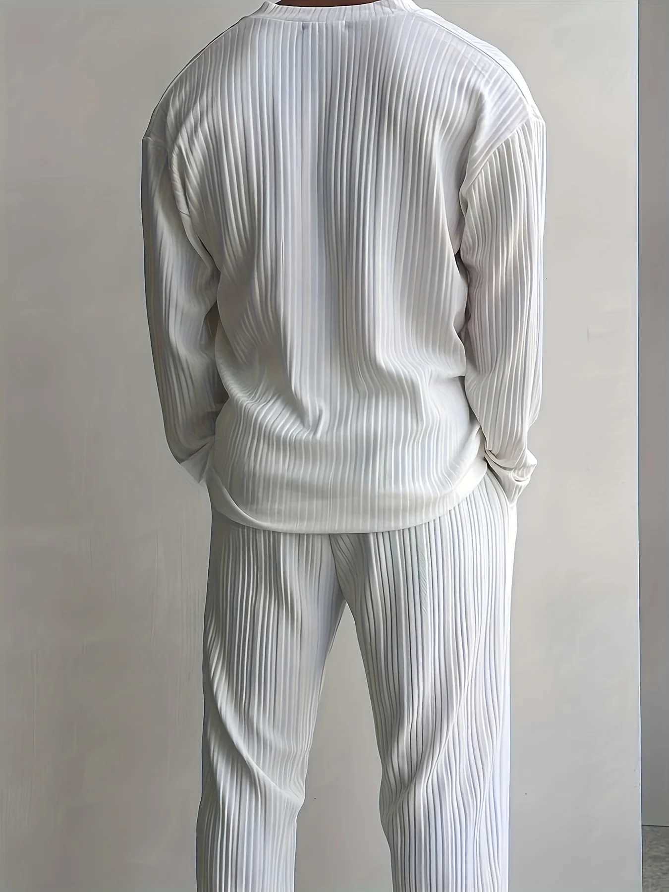 New mens commuter two-piece set casual button-down shirt long sleeve pants cool mens summer suit - the best choice for casual W251110