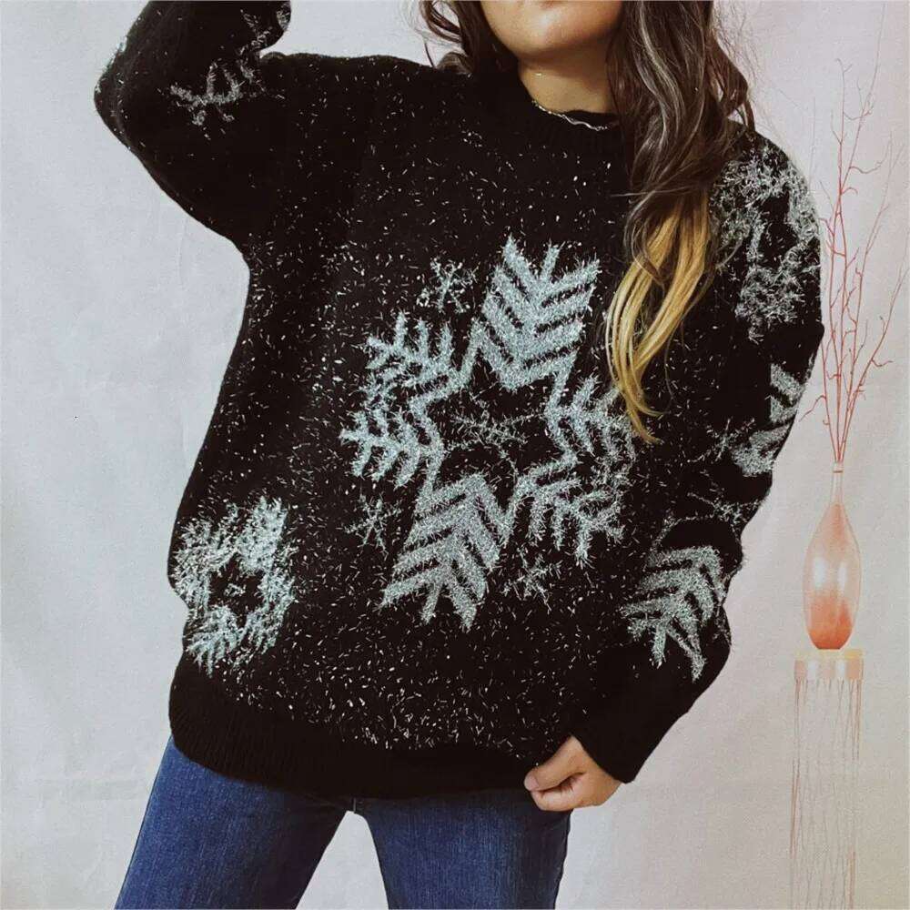 Loose Gold Thread Big Snowflake Christmas Sweater Round Neck Long Sleeve Thickened Pullover For Women Casual Trendy Pulls Femmes Designer Sweater Wome