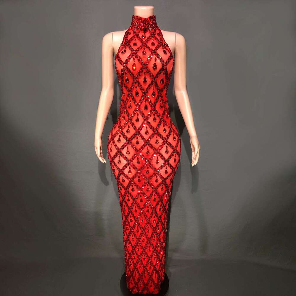 Hot Sale Foreign Trade Shiny Rhinestone Plus Size Women's Evening Party Gown Long Dress