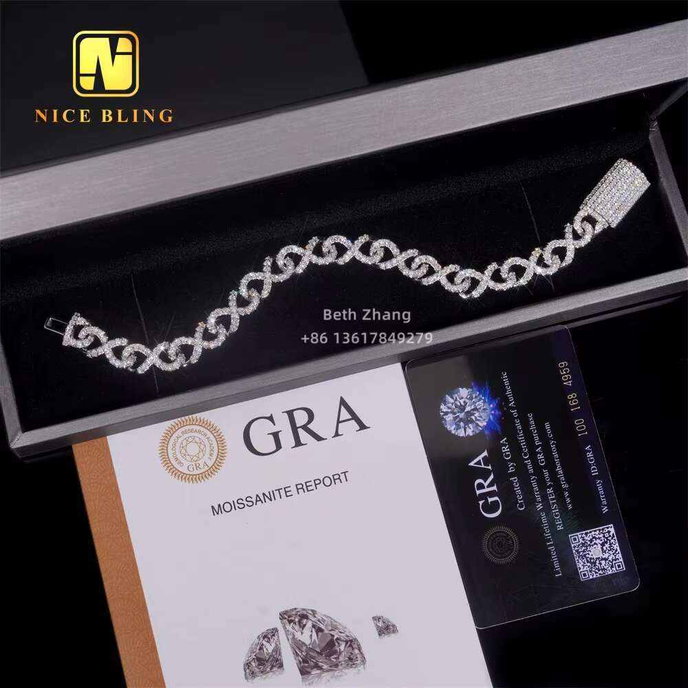 Fashionable VVS Moissanite Cuban Bracelet Hip Hop Jewelry 925 Silver Infinite Links 10MM Diamond Cuban Link Bracelet for Men