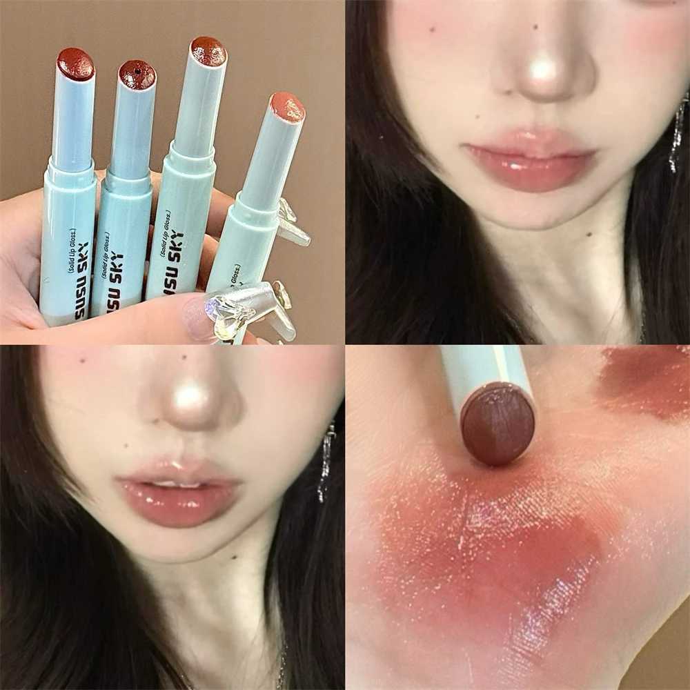 4 Colors Solid Lip Gloss Stick Mint Non-Sticky Glass Shine Lip Balm Hydrating Water Light Lipstick Tint Natural Look MakeupT251110