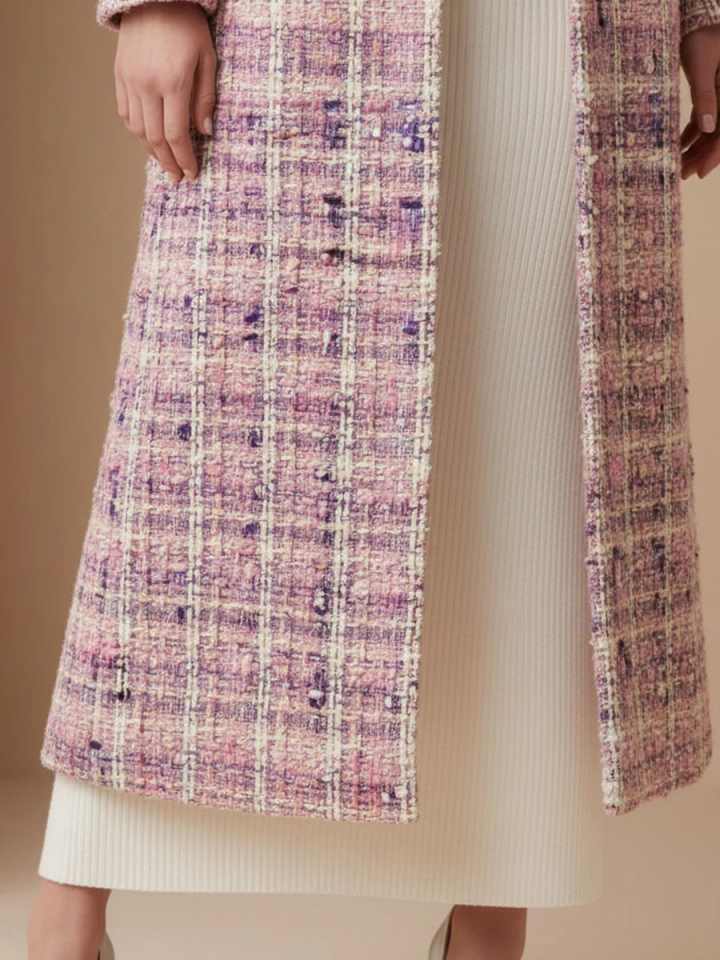 Elegant Plaid Women Woolen Overcoat Single Breasted Autumn Winter Outdoors Occasion Warm Custom Made