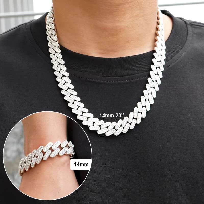 Moq 1pcs Pass Diamond Tester VVS Moissanite Chain 925 Sterling Silver 14mm Moissanite Cuban Luxury Hip Hop Fashion Jewelry