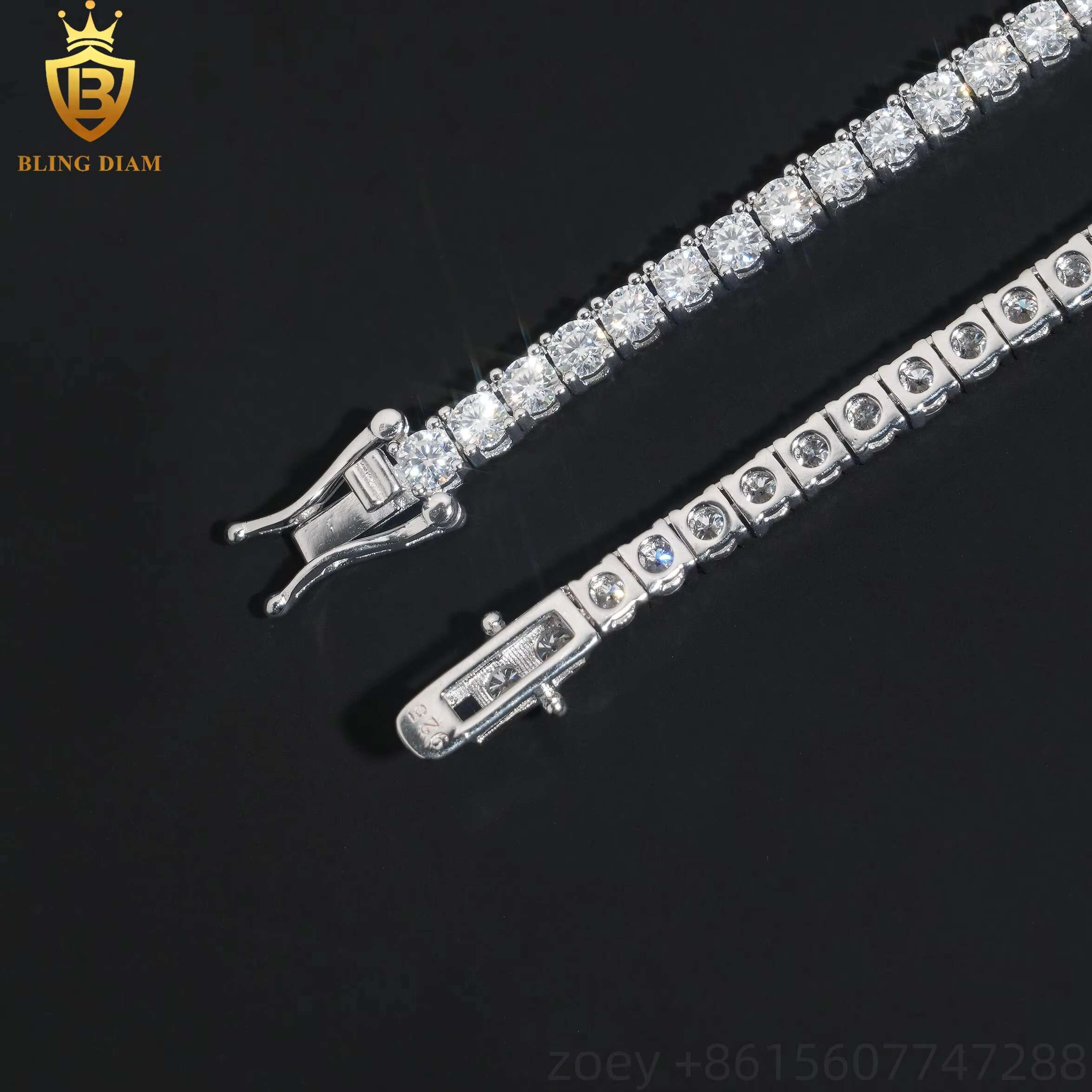 3mm Hip Hop New Design Jewelry 925 Silver Vvs Moissanite Iced Out Tennis Chains WIth Eye Necklace Gra Certificate