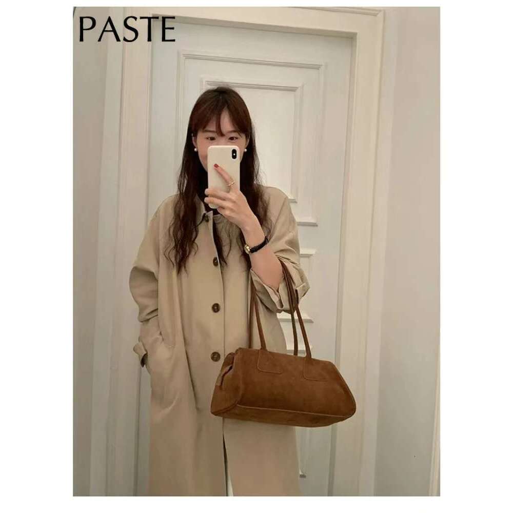 New Ins Chic Niche Stylish Pillow Bowg Tote Large Real Suede Cow Leather Women Shoulder Bag Long Handle Winter Handbag