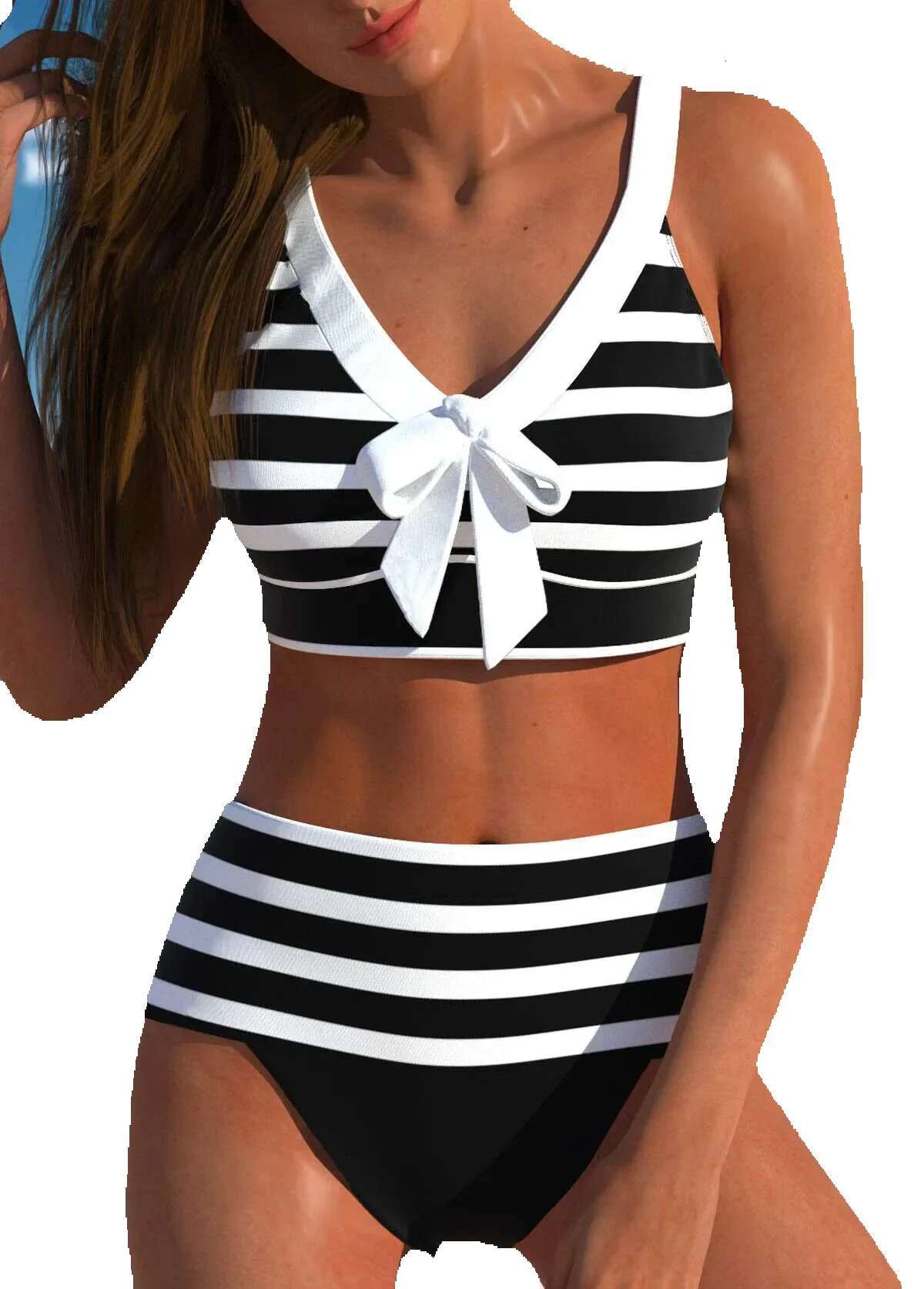Women's two-piece swimsuit, black and white print, sexy, lace up, casual, beach, new summer collection, S-6XL