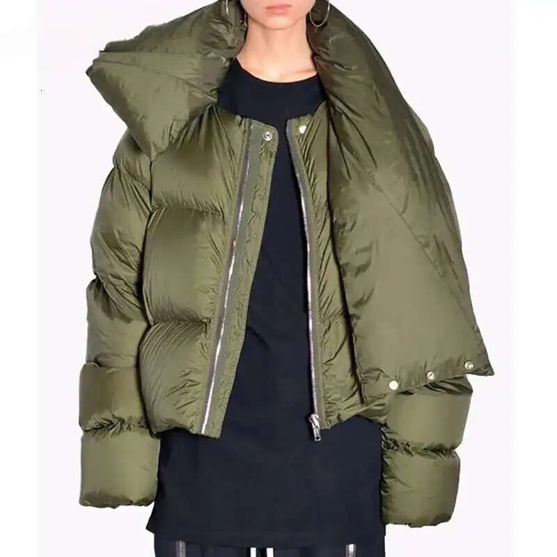 Winter New Women Tide Cotton Padded Jacket Scarf Collar Thick Long Sleeve Zipper Waded Bread Chic Trendy Coat