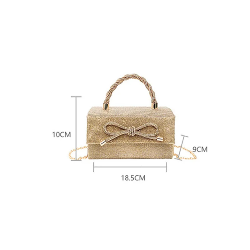 2025 Women Wedding Square Box Full Diamond Handbags High-end Rhinestone Bow Evening Clutch Bag Shiny Crossbody Bag R251110