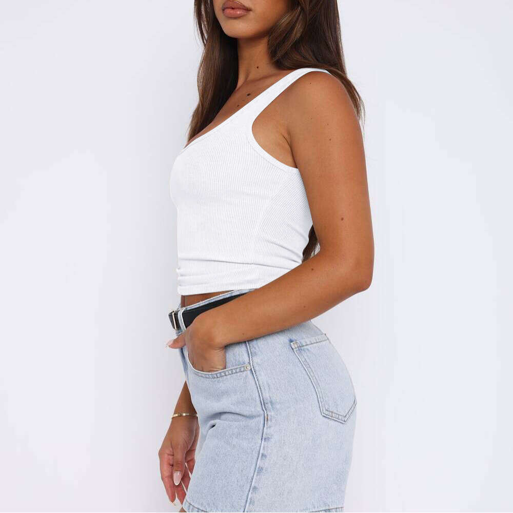 2025 Cross-Border Women's Fashion Amazon TK New European and American Sexy Y2K Slim Fit Solid Color Hot Girl Summer Ribbed Tank Top