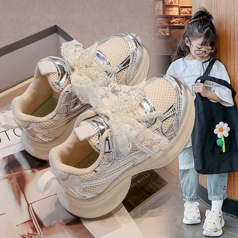 Girls Sports Shoes Spring Autumn Pink Breathable Girls Casual Shoes 3-18 Years Old Beige Soft Non-slip Childrens Single Shoes W251110