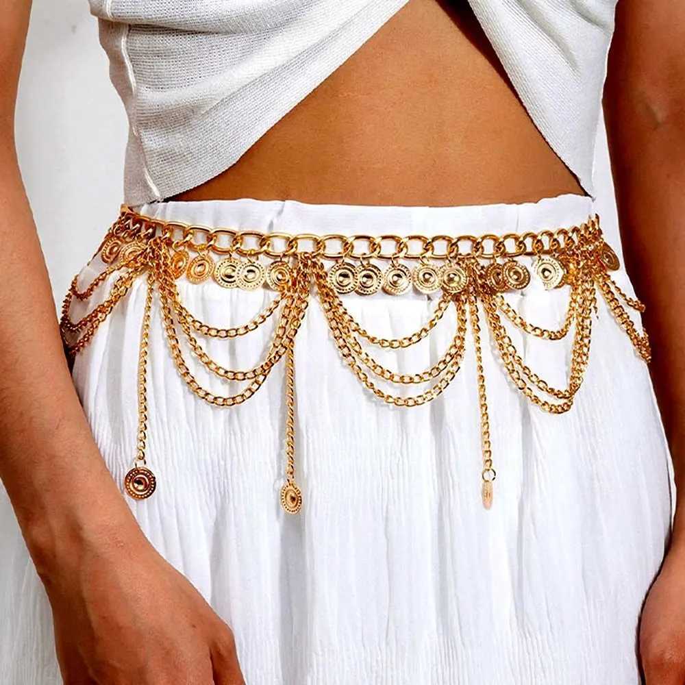 New Fashion Belly Dance Waist Chain Elegant Golden Coin Tassel Waist Necklace Leather Chain Jewelry Belt X250410
