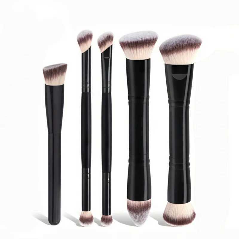 5PCS Double Ended Foundation Makeup Brush Set Flat Angled Tips for Flawless Liquid Powder Concealer and Cream Application L251110