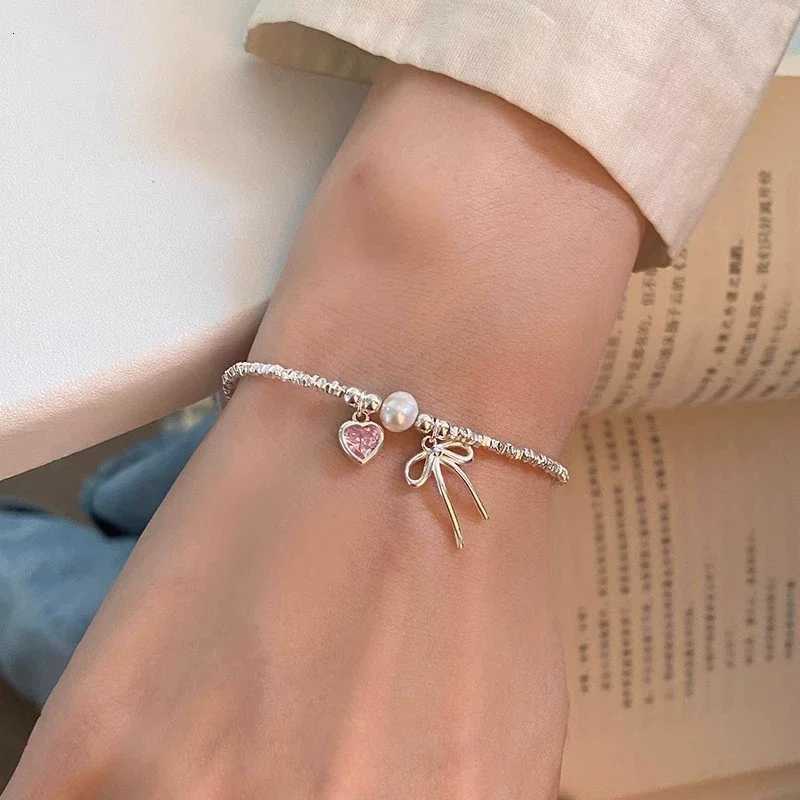 925 Sterling Silver Pearl Bracelets For Women Girls Vintage Korean Pink Love Bow Chain Bracelet Luxury Original Party JewelryT251110