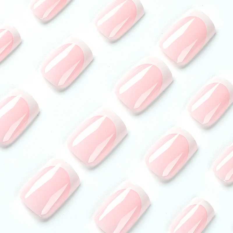 Simple white French wearable rectangular fake nails fully covered detachable with glue embossed on the nails. Wholesale of fake nails W250410