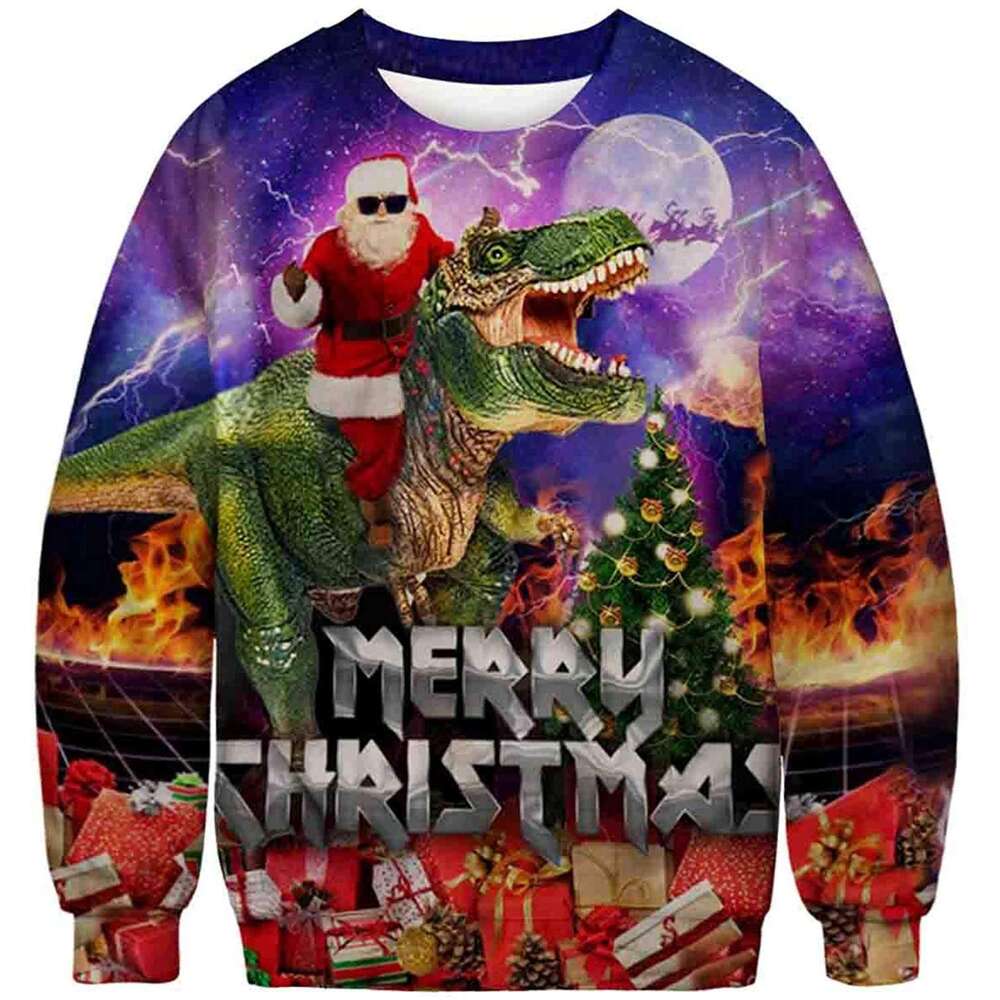 Cross-Border European American Christmas Halloween New Men's and Women's Crew Neck Sweatshirt 3D Digital Print Couple Outfit Factory