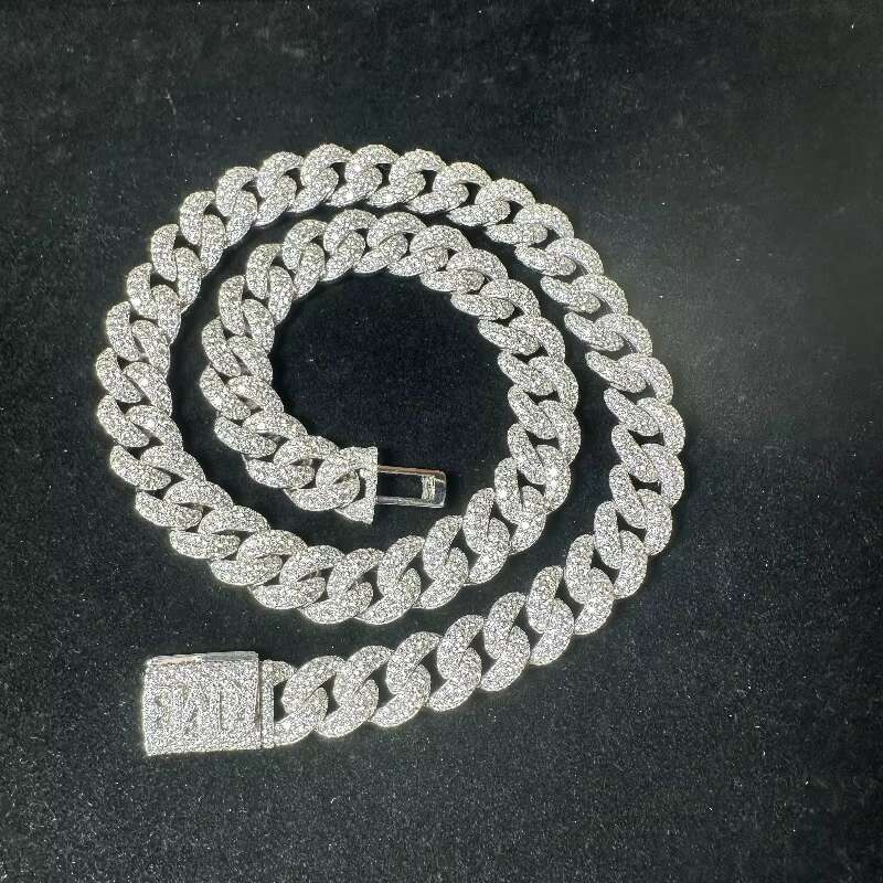 Hot Sale Dropshipping 15mm 2rows Vvs Moissnaite Diamond Iced Out Hip Hop Jewelry Moissanite Cuban Chain Bracelet Necklace