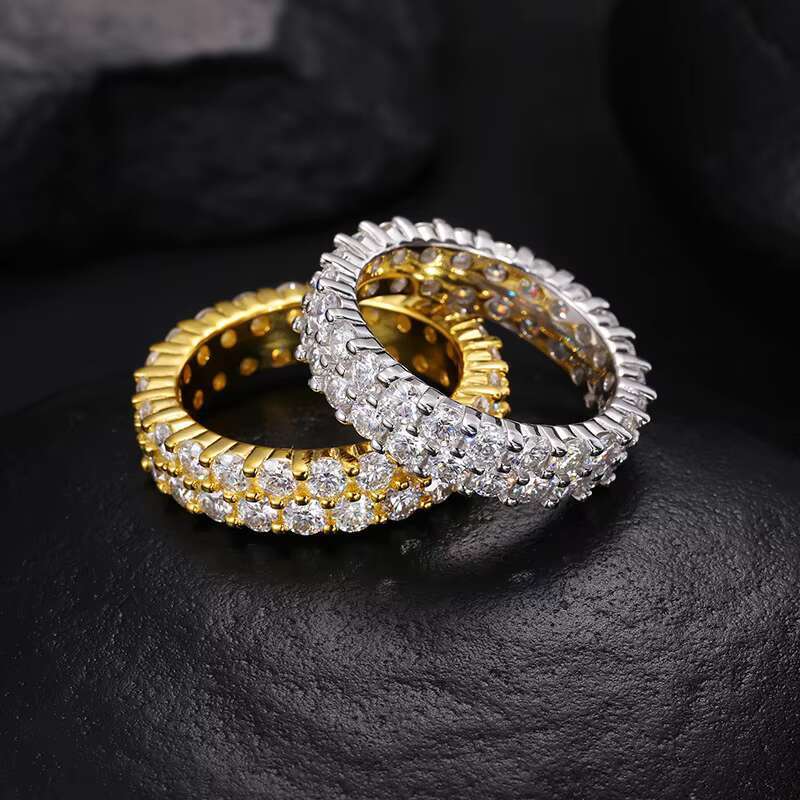 Luxury 3.0mm 2 Rows 925 Sterling Silver Fashion Jewelry Rings Moissanite Ring for Men Passes Diamond Tester VVS Clarity