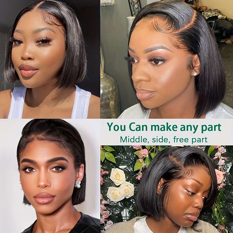 Women's Brazilian Remy Human Hair Looking 150% Density, Pre-Plucked Hairline, 8-12 Inch Lengths, Straight Bob Cut For Everyday & Special Events 1